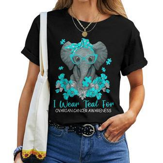 Teal Elephant I Wear Teal For Ovarian Cancer Awareness Women T-shirt - Monsterry