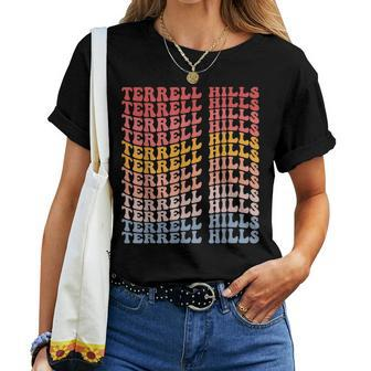 Terrell Hills City Groovy Retro Women T-shirt | Mazezy