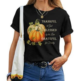 Thankful Grateful Blessed Christian Thanksgiving Women T-shirt | Mazezy