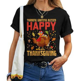 Thankful Grateful Blessed Happy Thanksgiving Turkey Women Women T-shirt | Mazezy