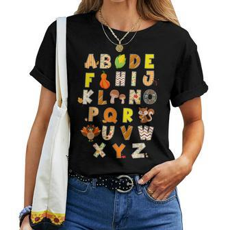 Thanksgiving Alphabet Turkey Fall Preschool Teacher Women T-shirt - Thegiftio UK