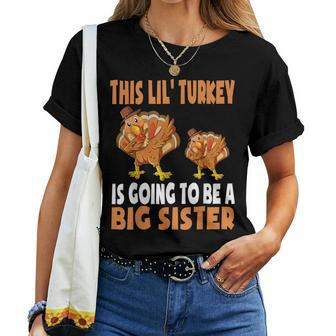 Thanksgiving Big Sister Outfit Pregnancy Announcement Girls Women T-shirt | Mazezy