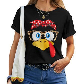Thanksgiving Day Turkey Face Leopard Print Glasses Women Women T-shirt - Monsterry AU