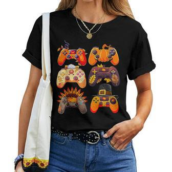 Thanksgiving Fall Gaming Controllers Turkey Boy Gamer Women T-shirt - Monsterry