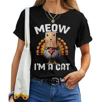 Thanksgiving Turkey Fake Cat Disguise Fall Holiday Women T-shirt - Seseable