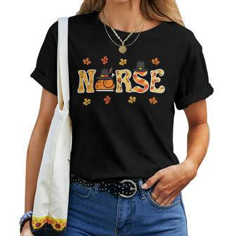 Thanksgiving Nurse Turkey Day Retro Fall Scrub Top Rn Women Women T-shirt - Seseable