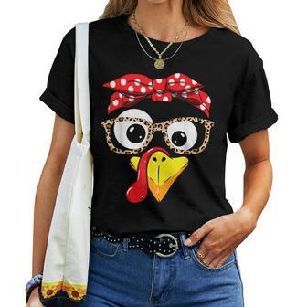 Thanksgiving Turkey Face Leopard Print Glasses Girls Women T-shirt - Thegiftio UK