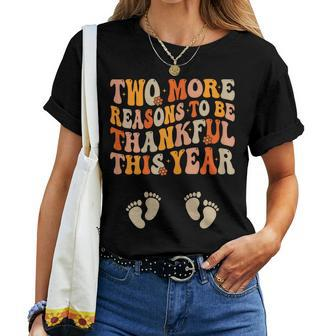 Thanksgiving Twin Pregnancy Announcement Fall Baby Reveal Women T-shirt - Thegiftio UK