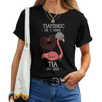 Tiamingo Tia Flamingo Lover Auntie Aunt Fauntie Tita Aunty Flamingo Women T-shirt Crewneck | Mazezy