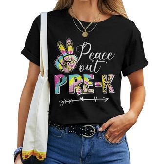 Tie Dye Peace Out Prek Last Day Of School Leopard Teacher Women Crewneck Short T-shirt