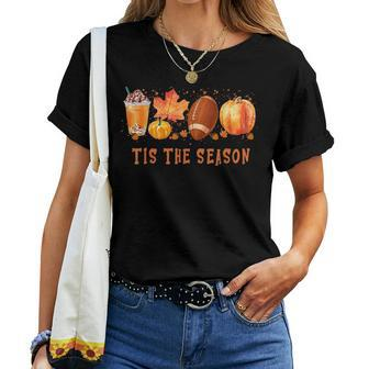Tis' The Season Leopard Pumpkin Football Halloween Fall Halloween Women T-shirt | Mazezy
