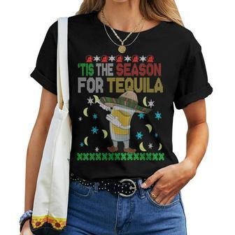 Tis The Season For Tequila Dabbing Ugly Christmas Alcohol Women T-shirt Crewneck | Mazezy