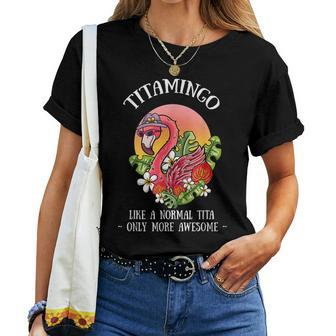 Titamingo Tita Flamingo Lover Auntie Aunt Flamingo Women T-shirt Crewneck | Mazezy