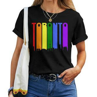 Toronto Ontario Canada Lgbtq Gay Pride Rainbow Skyline Women T-shirt Crewneck | Mazezy