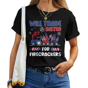 Trade Sister For Firecrackers 4Th Of July Kids For Sister Women T-shirt Crewneck | Mazezy