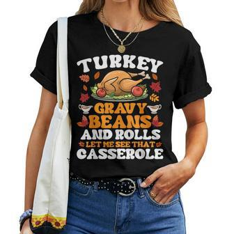 Turkey Gravy Beans And Rolls Thanksgiving Women T-shirt | Mazezy