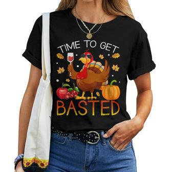 Turkey Time To Get Basted Retro Happy Thanksgiving Women Women T-shirt - Seseable