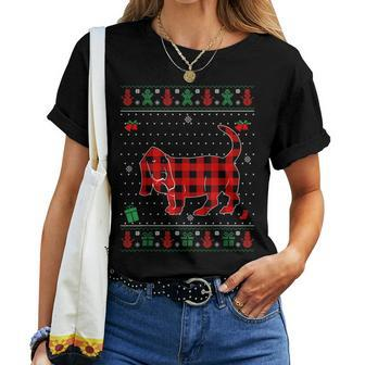 Ugly Christmas Red Plaid Basset Hound Dog Lover Matching Pj Women T-shirt | Mazezy CA