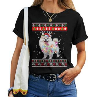 Ugly Sweater Christmas Pomeranian Dog Puppy Xmas Pajama Women T-shirt - Seseable