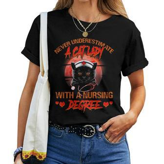 Never Underestimate A Cat Lady With A Nursing Degree Women T-shirt - Thegiftio UK