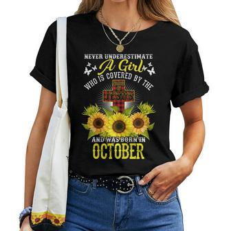 Never Underestimate Christian Girl Born October Birthday Women T-shirt | Mazezy