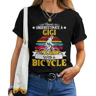 Never Underestimate A Gigi With A Bicycle Vintage Women T-shirt | Mazezy
