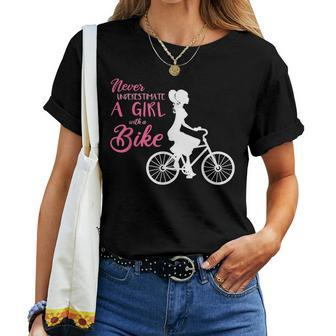 Never Underestimate A Girl With A Bike Girl Women T-shirt - Monsterry DE
