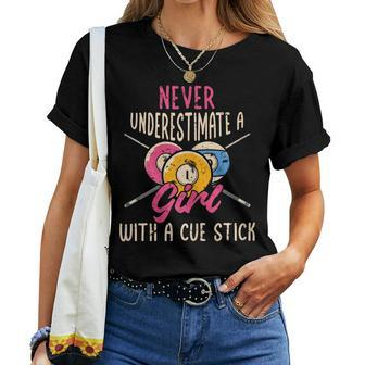 Never Underestimate A Girl With A Cute Stick Billiard Pool Women T-shirt - Monsterry DE