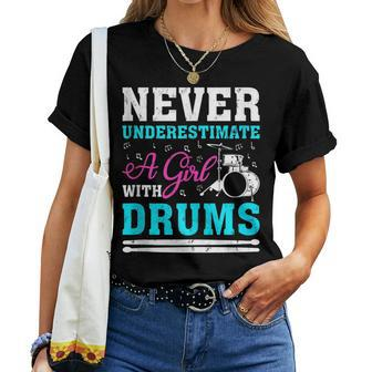 Never Underestimate A Girl With Drums For Girls Women T-shirt | Mazezy