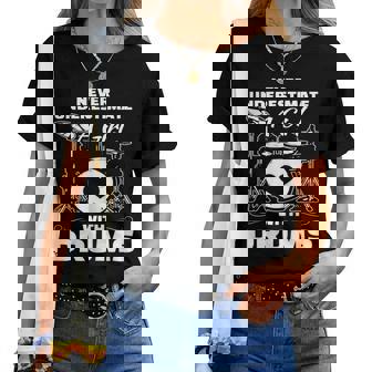 Never Underestimate A Girl With Drums Music For A Drummer Women T-shirt | Mazezy