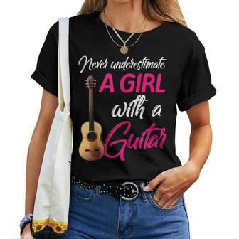 Never Underestimate Girl With Guitar Lover Guitarist Girls Women T-shirt - Thegiftio UK