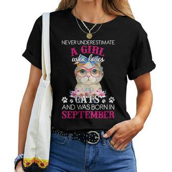 Never Underestimate A Girl Who Love Cat Born In September Women T-shirt - Seseable
