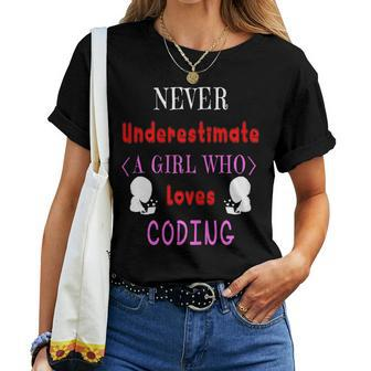 Never Underestimate A Girl Who Loves Coding Womens Women T-shirt - Seseable