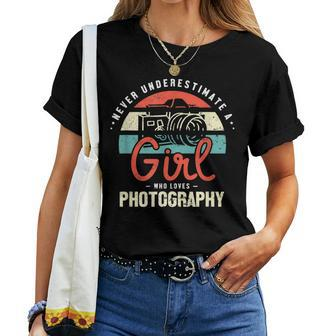 Never Underestimate A Girl Who Photography Photographer Women T-shirt | Mazezy