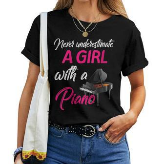 Never Underestimate A Girl With A Piano Women Piano Gift Women T-shirt - Seseable