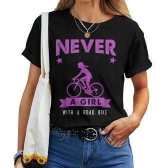 Never Underestimate A Girl With A Road Bike Women T-shirt | Mazezy