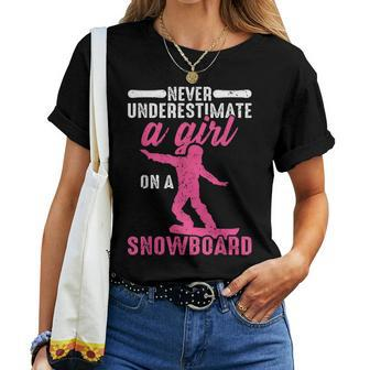 Never Underestimate A Girl On A Snowboard Snowboarding Women T-shirt | Mazezy