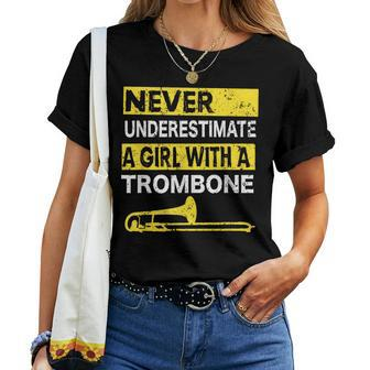 Never Underestimate A Girl With A Trombone Player Trombone Women T-shirt | Mazezy