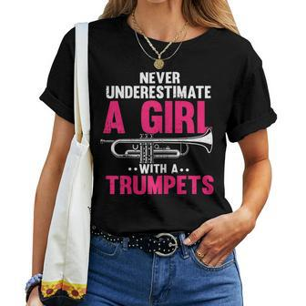 Never Underestimate A Girl With A Trumpet Trumpet Player Women T-shirt | Mazezy