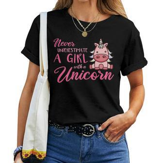 Never Underestimate A Girl With A Unicorn Girls Unicorns Women T-shirt - Monsterry