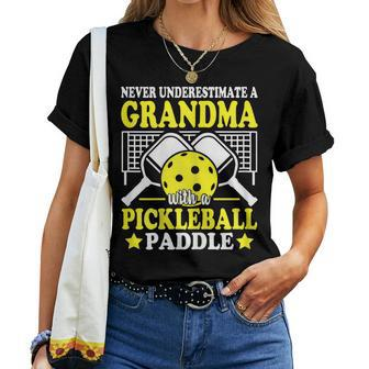Never Underestimate A Grandma With Pickleball Paddle Player Women T-shirt | Mazezy