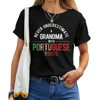 Never Underestimate Grandma With Roots Portugal Portuguese Women T-shirt | Mazezy