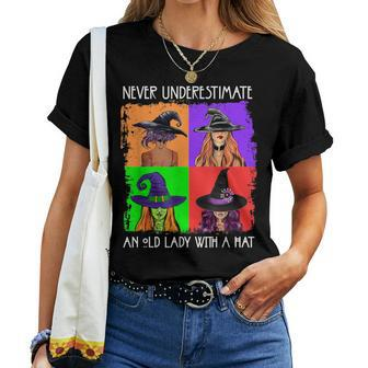 Never Underestimate An Old Lady With A Hat Basic Witch Women T-shirt | Mazezy