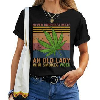 Never Underestimate An Old Lady Who Smokes Weed Marijuana Women T-shirt | Mazezy