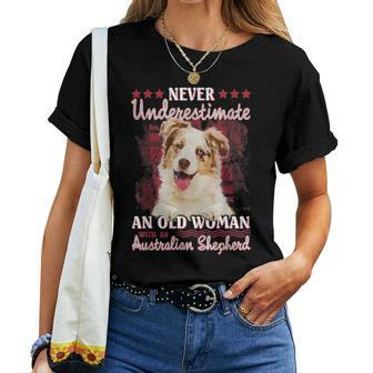 Never Underestimate An Old Woman With A Australian Shepherd Women T-shirt | Mazezy