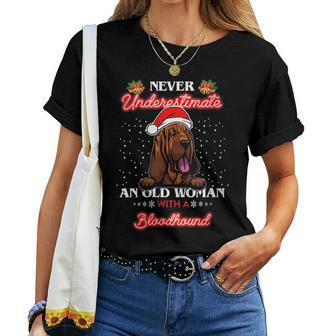 Never Underestimate An Old Woman With A Bloodhound Women T-shirt | Mazezy