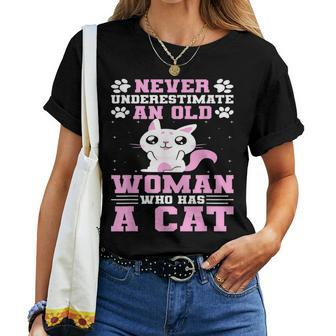 Never Underestimate An Old Woman Who Has A Cat Women T-shirt | Mazezy