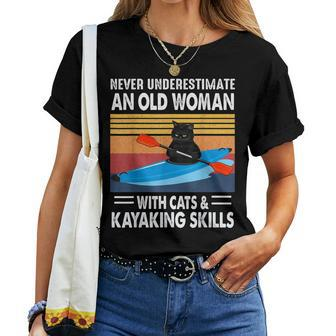 Never Underestimate An Old Woman With Cats And Kayaking Women T-shirt - Monsterry DE