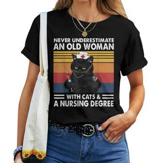 Never Underestimate An Old Woman With Cats And Nursing Women T-shirt | Mazezy