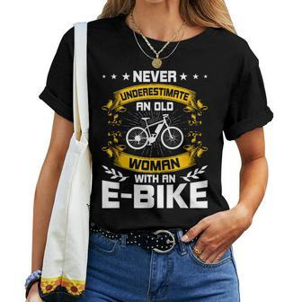 Never Underestimate An Old Woman With An E-Bike Women T-shirt - Monsterry